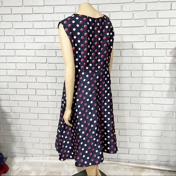 Hobbs silk wool red-white-blue polka dot midi dress - Size 12 - Picture 3 of 9